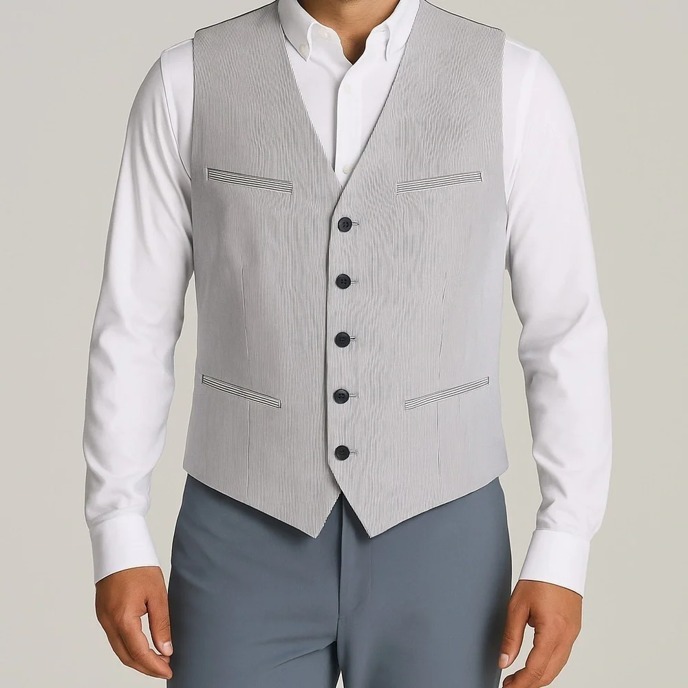 Express Men’s Gray Pinstripe 6-Button Vest – Size M